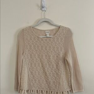 Chicos Bohemian Beaded Sweater Lace Cream Romantic‎ Earthy Patchwork Autumn Boho